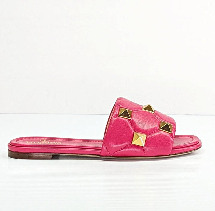 Valentino Garavani Roman Pink & Gold Stud Slide Sandals Size 36 IT (MSRP $920)