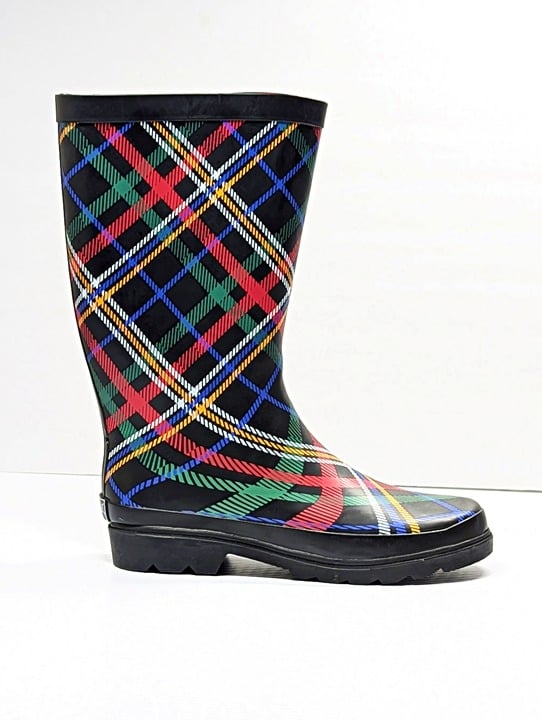 Sugar Raffle 4 Women's Waterproof Tall Rain Boots Plaid Size 9 M (MSRP $70)