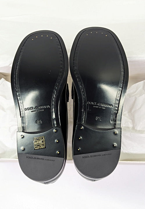 Dolce & Gabbana Men's DG-Plaque Polished Calfskin Leather Loafers Size 8.5