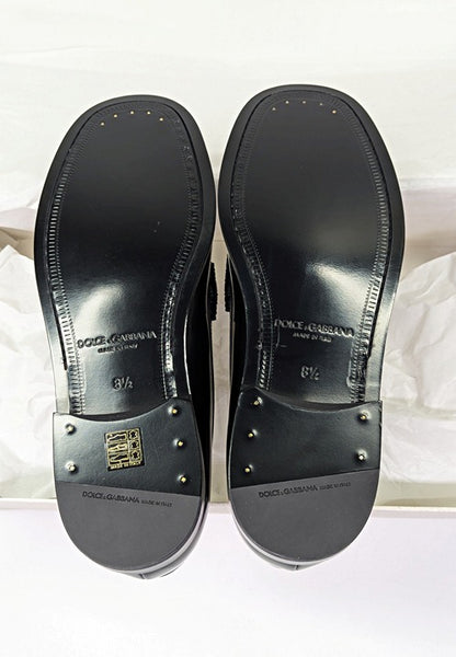 Dolce & Gabbana Men's DG-Plaque Polished Calfskin Leather Loafers Size 8.5