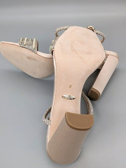 Badgley Mishcka Kari Block Heel Pearl & Jewel Soft Nude Size 8 (MSRP $245)