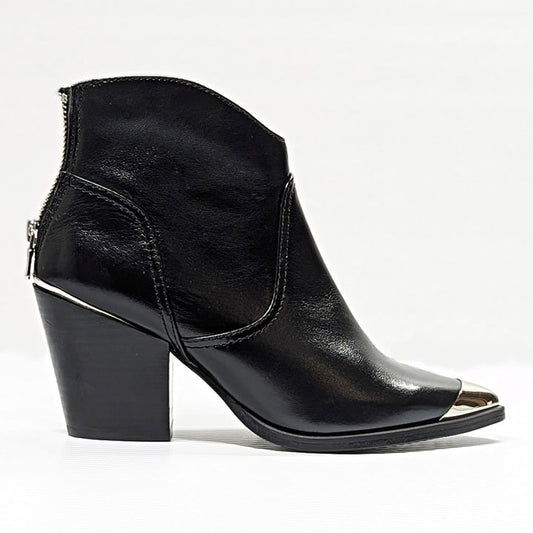 Aqua Women's Pose Pointed Toe Black Leather Mid-Heel Booties Size 5.5 MSRP $130