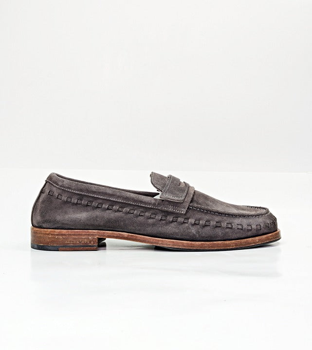 Allsaints Men's Sammy Slip-on Suede Penny Loafer in Grey Size 13 (MSRP $299)