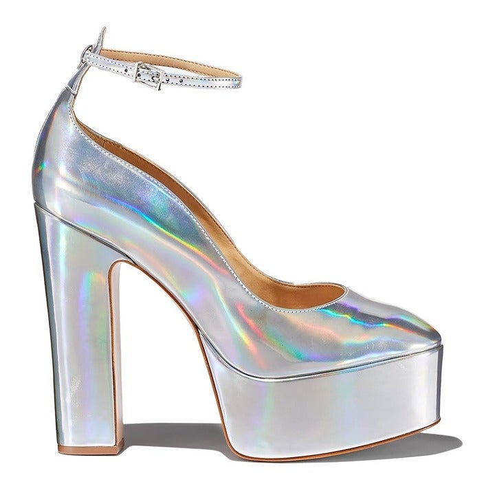 Schutz Renee Women's Ankle Strap Platform Pump Hologram Size 8.5 B (MSRP $158)