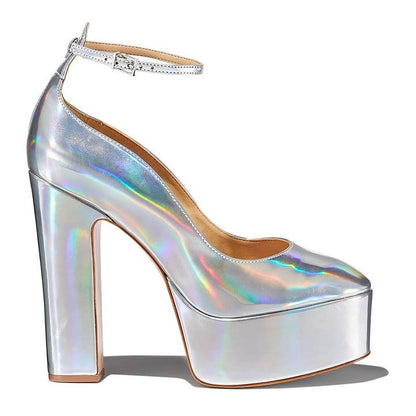 Schutz Renee Women's Ankle Strap Platform Pump Hologram Size 8.5 B (MSRP $158)