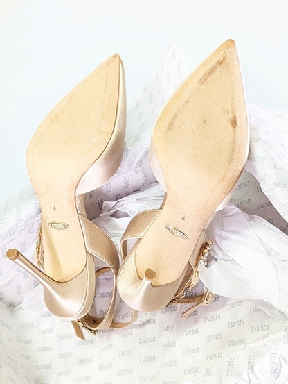 Badgley Mischka Women's Blanca Nude Satin Embellished Pumps Size 7 (MSRP $245)