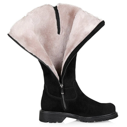 La Canadienne Women's Helene Black Suede Shearling Tall Boots Size 7.5 MSRP $635