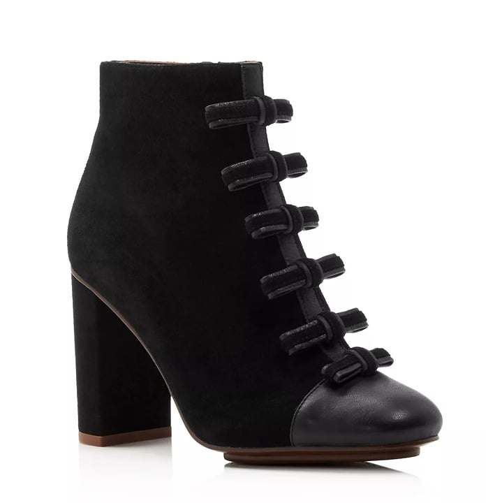 See By Chloé Gisele Black Bow Almond Toe Suede Heel Boots Size 36.5 (MSRP $445)