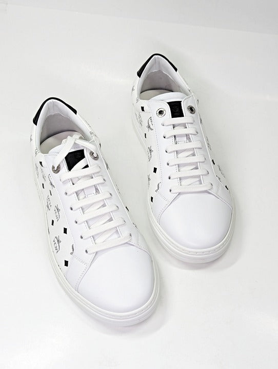 MCM Men's Terrain Derby Visetos Logo White Leather Sneakers Size 41 (MSRP $450)