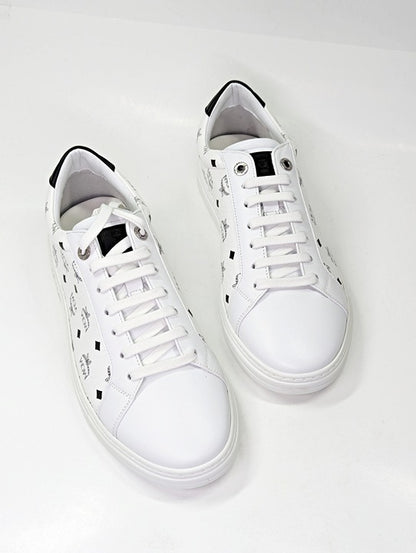 MCM Men's Terrain Derby Visetos Logo White Leather Sneakers Size 41 (MSRP $450)