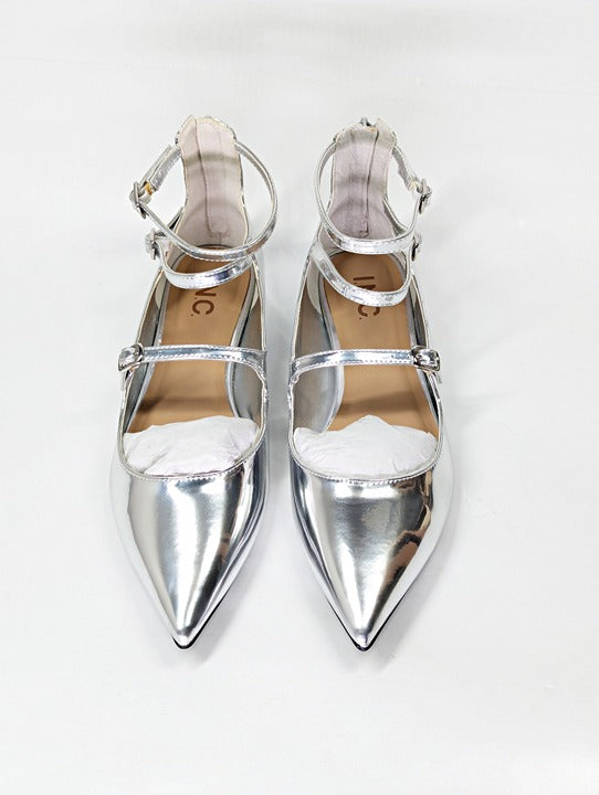 I.N.C. International Concepts Valan Silver Triple Strap Flats Size 7.5 MSRP $80