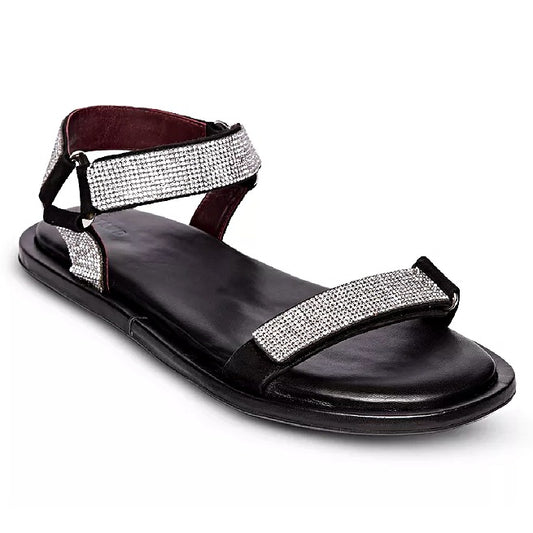STAUD Women's Betty Rhinestone Embellished Black Sandals Size 38.5 (MSRP $395)