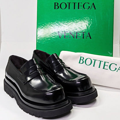 Bottega Veneta Men's Black Leather Slip On Lug Penny Loafers Size 43 MSRP $1,300