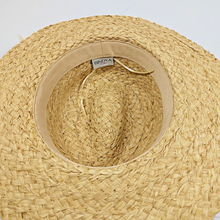 Bindya Women's Adjustable Raffia Straw Wide Braid Bow Fedora Hat (MSRP $49.99)