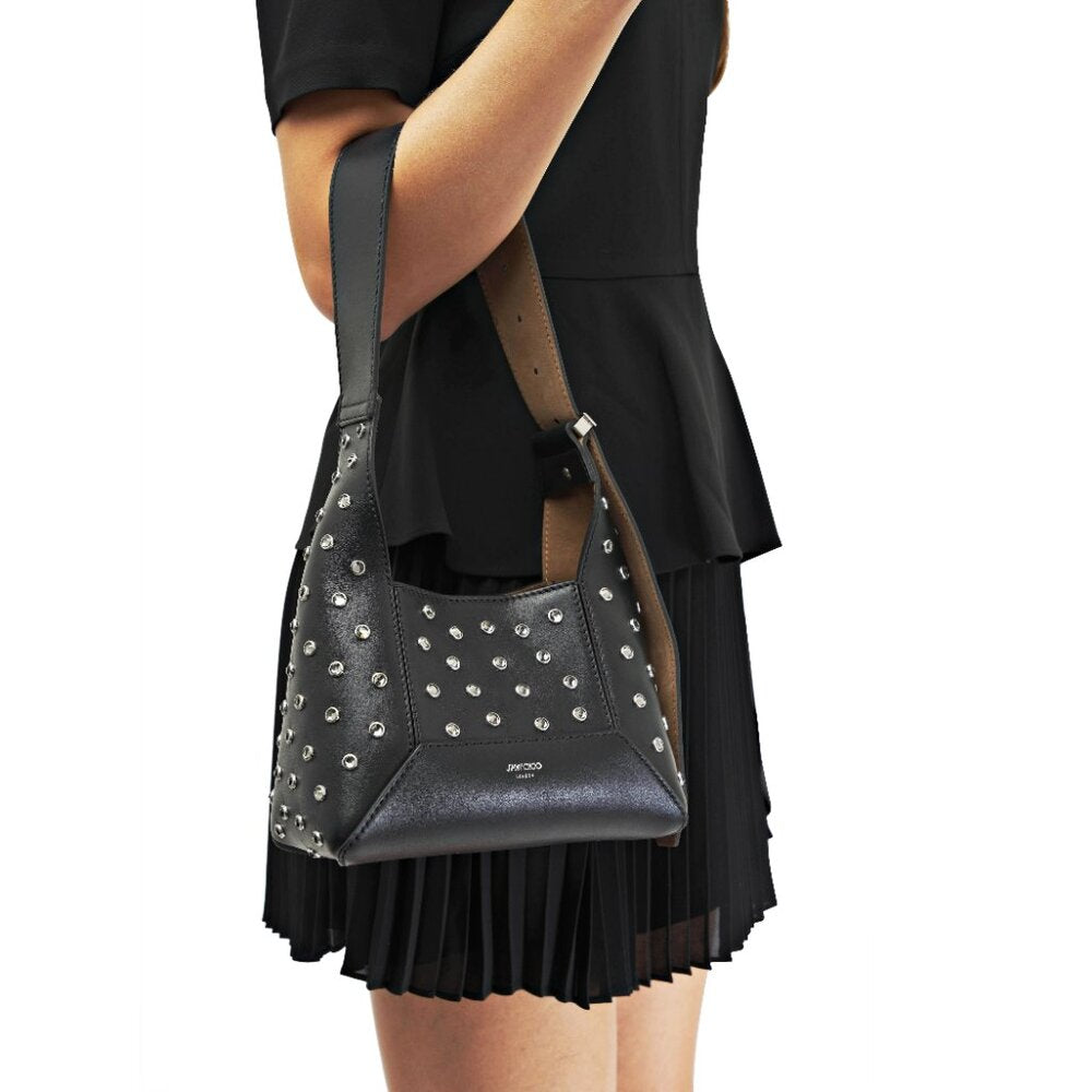Jimmy Choo Diamond Hobo Black Leather Crystal Shoulder Bag (MSRP $1,595)