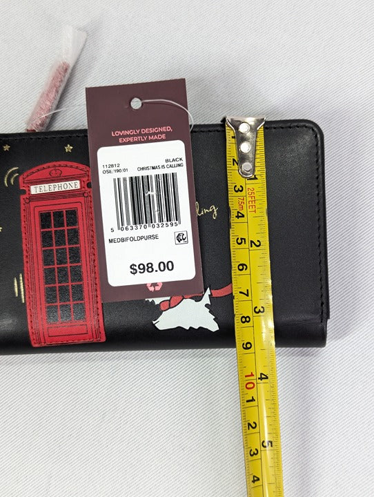 Radley London Christmas Is Calling Medium Bifold Wallet Black (MSRP $98)