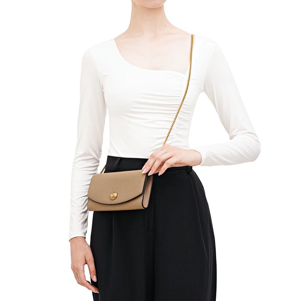 Balmain Emblem Clutch Wallet on Gold Chain in Grained Calfskin (MSRP $950)