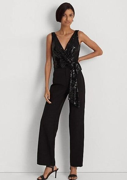 Lauren Ralph Lauren Women's Sequin Bodice Sleeveless Wide Leg Jumpsuit Size 2