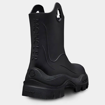 Moncler Women's Misty Black Round Toe Embossed Logo Rain Boots Size 41 MSRP $555