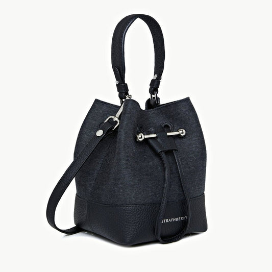 Strathberry Osette Cashmere & Leather Charcoal Black Crossbody (MSRP $555)