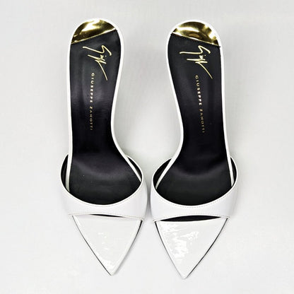 Giuseppe Zanotti Intrigo 90mm White Patent Mule Sandals Size 35 (MSRP $795)