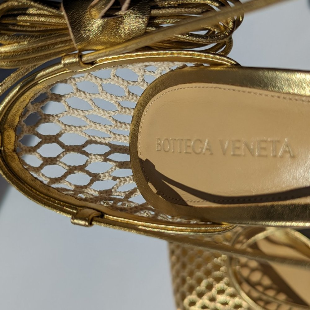 Bottega Veneta Woman's Metallic Gold Stretch Lace-up Size 37 (MSRP $1,250)