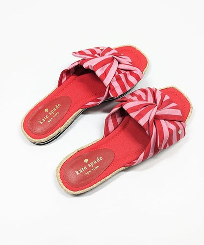 Kate Spade Women's Caliana Pink Red Striped Bow Flat Sandals Size 5.5 MSRP $138