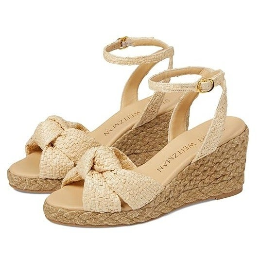 Stuart Weitzman Women's Playa Natural Espadrille Knot Wedge Size 10 (MSRP $395)