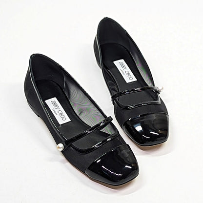 Jimmy Choo Elisa Women's Ballet Flats Patent and Mesh Black Size 38 (MSRP $795)