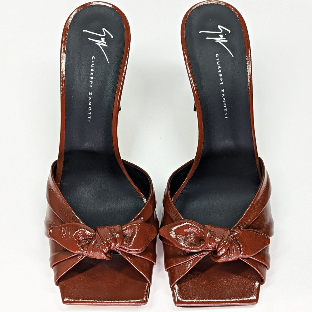 Giuseppe Zanotti Vanilla 85 Knotted Bow Mule Sandals Cacao Size 40 (MSRP $895)