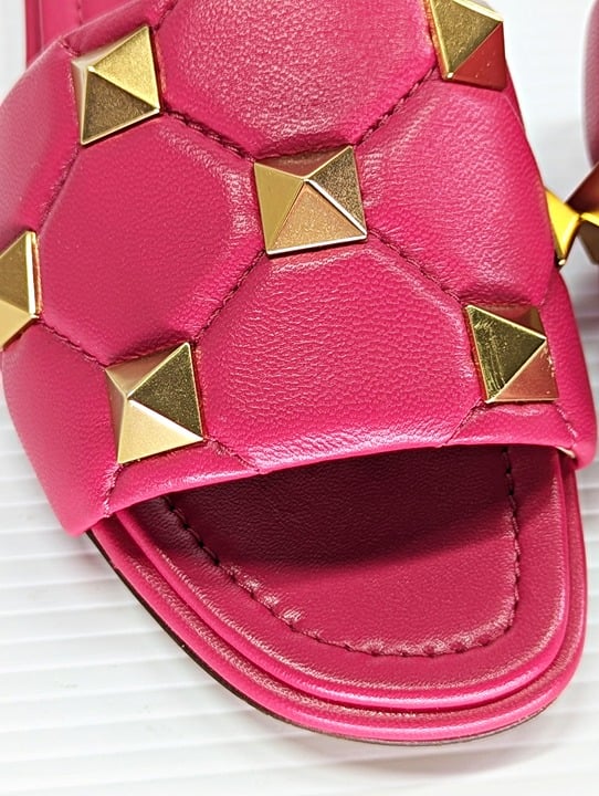 Valentino Garavani Roman Pink & Gold Stud Slide Sandals Size 36 IT (MSRP $920)