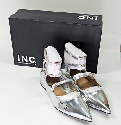 I.N.C. International Concepts Valan Silver Triple Straps Flats Size 8 MSRP $80