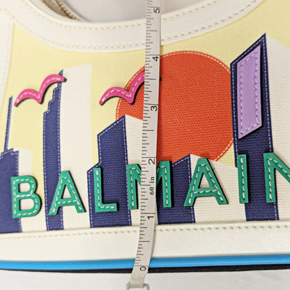 Balmain B-Army Postcard Canvas & Leather Shoulder Hobo Bag (MSRP $1,850)