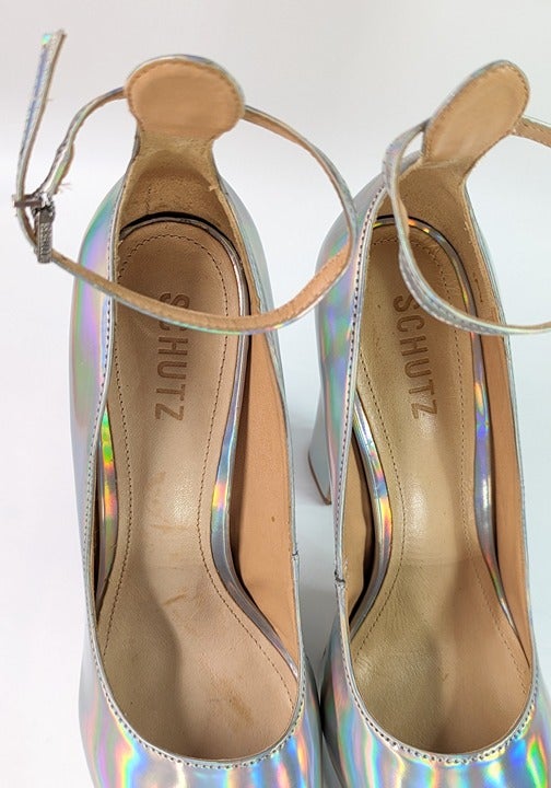 Schutz Renee Women's Ankle Strap Platform Pump Hologram Size 7.5 B (MSRP $158)