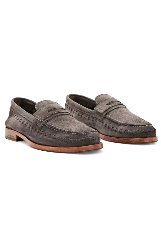 Allsaints Men's Sammy Slip-on Suede Penny Loafer in Grey Size 13 (MSRP $299)