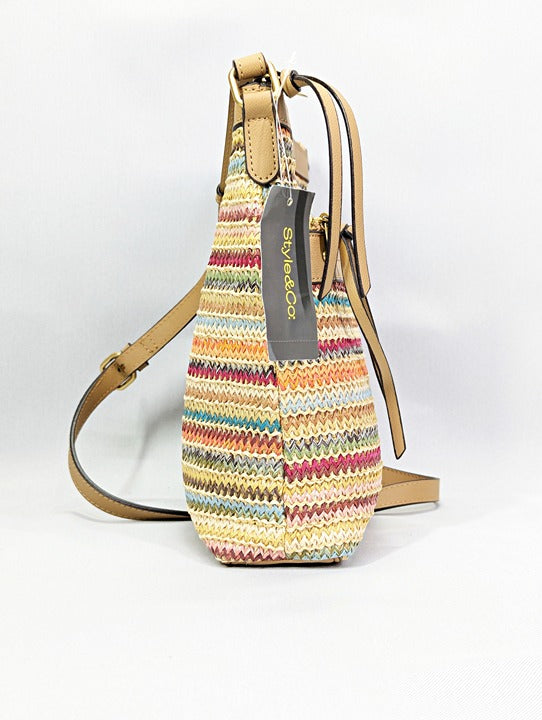 Style & Co Straw North South Crossbody Bag Multi Stripe (MSRP $80)