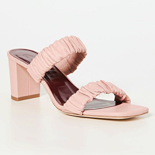 STAUD Women's Frankie Ruched Sandals Dark Blush Leather Size 37 (MSRP $325)