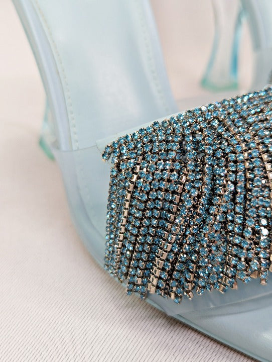 Cult Gaia Lana Pale Sky Sandals with Rhinestone Fringe Size 36 (MSRP $568)