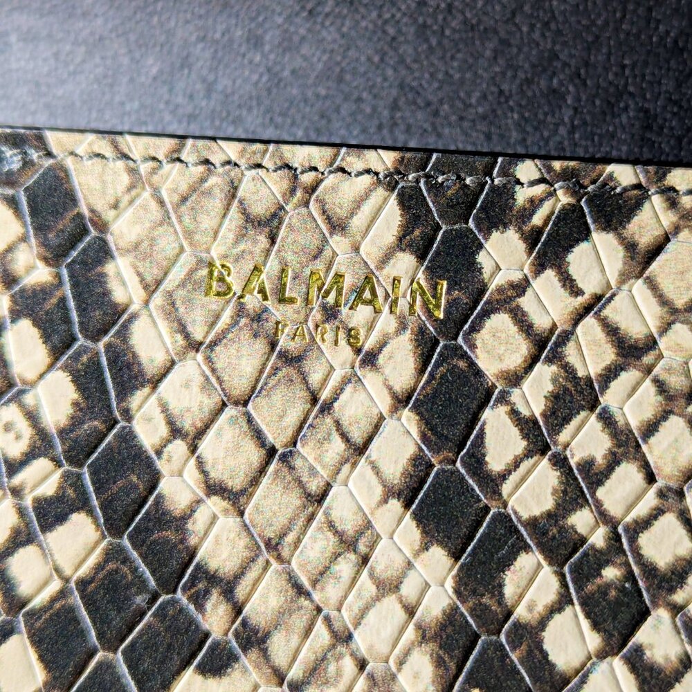 Balmain B-Buzz Snakeskin-Embossed Leather Gold Chain Clutch Wallet (MSRP $1,095)