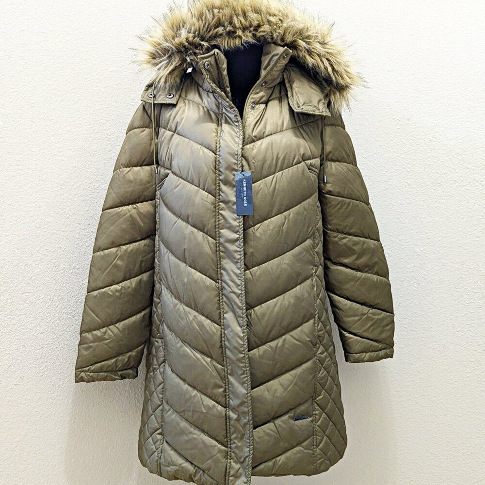 Kenneth Cole Petite Faux-Fur-Trim Hooded Puffer Coat Size PXX / 00 (MSRP $285)