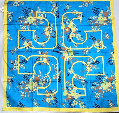 Tory Burch Women's Blue Drip Bouquet Logo Silk Square Scarf O/S (MSRP $228)