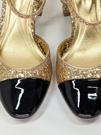 On 34th Women's Dotti Captoe Pumps Gold Glitter / Black Patent Size 8 (MSRP $70)