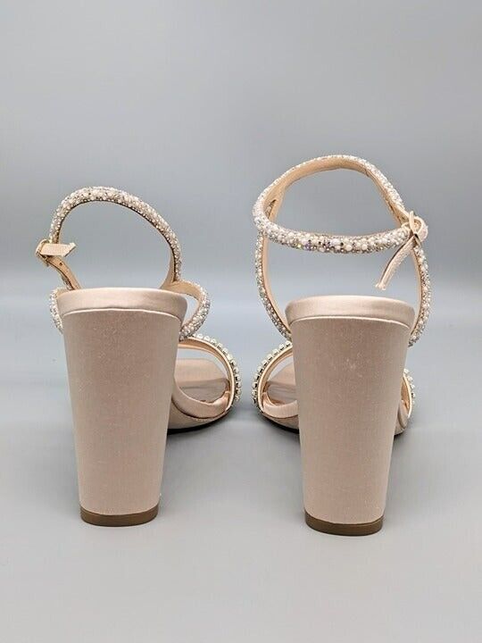 Badgley Mishcka Kari Block Heel Pearl & Jewel Soft Nude Size 8 (MSRP $245)