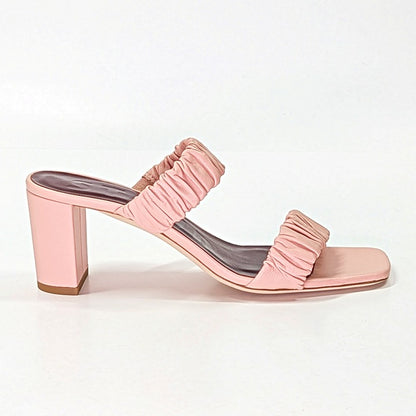 STAUD Women's Frankie Ruched Sandals Dark Blush Leather Size 37 (MSRP $325)