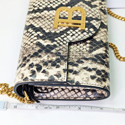 Balmain B-Buzz Snakeskin-Embossed Leather Gold Chain Clutch Wallet (MSRP $1,095)
