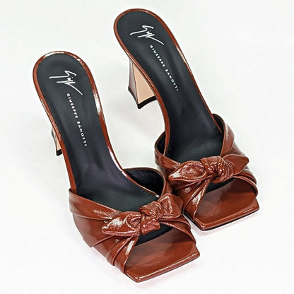 Giuseppe Zanotti Vanilla 85 Knotted Bow Mule Sandals Cacao Size 40 (MSRP $895)