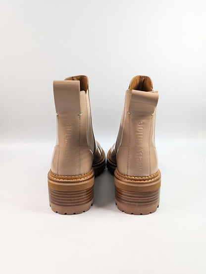 See By Chloé Women's Mallory Leather Chelsea Boots Beige Size 37 EU (MSRP $475)