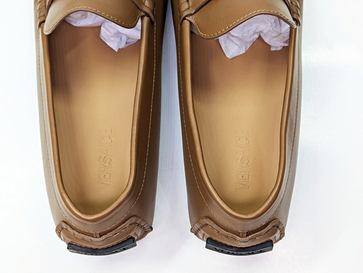 Versace Men's Medusa Biggie Leather Loafer Dark Toffee Size 46 (MSRP $775)