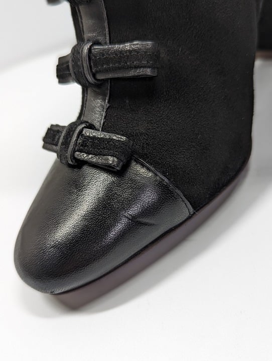 See By Chloé Gisele Black Bow Almond Toe Suede Heel Boots Size 36.5 (MSRP $445)