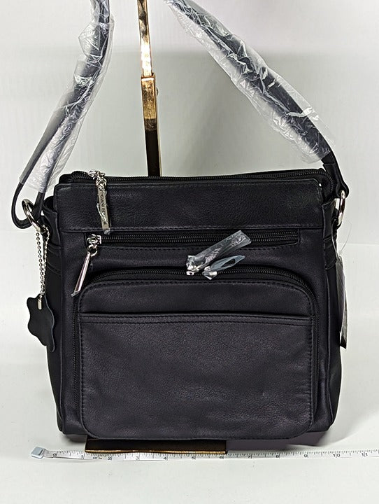 Giani Bernini Women's Black Nappa Leather Front Zip Crossbody (MSRP $130)